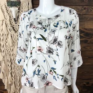 Q&A | Floral‎ Bib Tie Front Lattice Lace Blouse